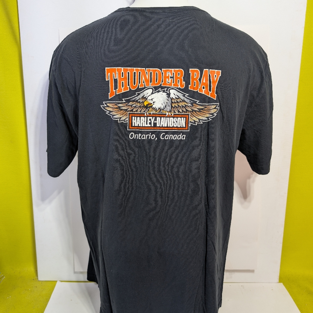 Vintage Harley Davidson Motorcycle Bald Eagle Faded Black TShirt 2XL Thunder Bay
